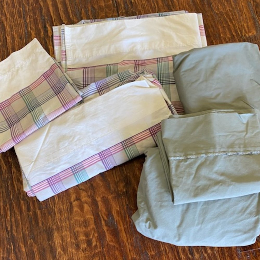 TWIN SHEET SETS*Ivory GREEN Purple WINE PLAID + SOLID GREEN-1 ea flat fit pillow